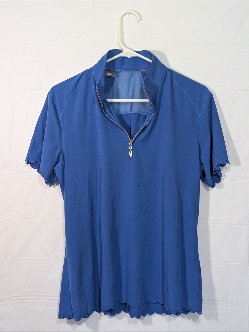 Greg Norman Play Dry Blue Golf Polo Shirt Scalloped Laser Cut Hem Women's Large